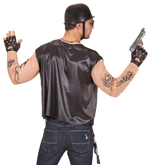 Biker T-Shirt mit Weste in schwarzem Design für Fasnacht