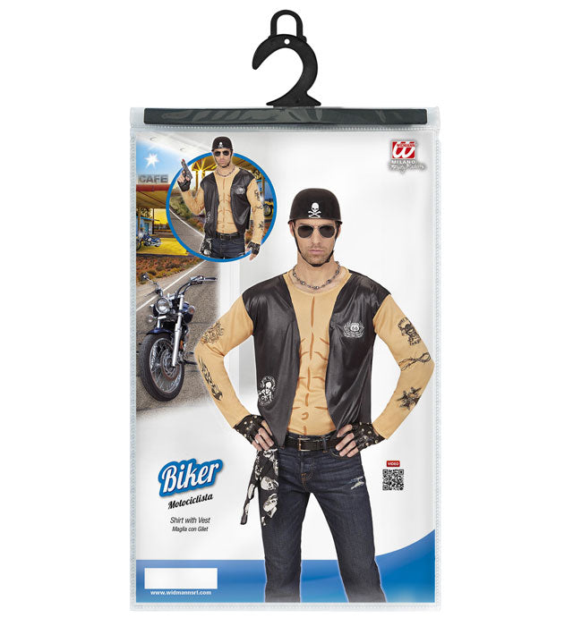 Biker T-Shirt mit Weste in schwarzem Design für Fasnacht