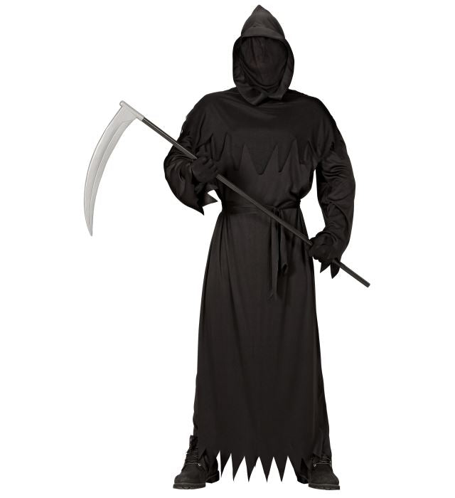 REAPER Kostüm mit schwarzer Kapuzenrobe und unsichtbarer Gesichtsmaske