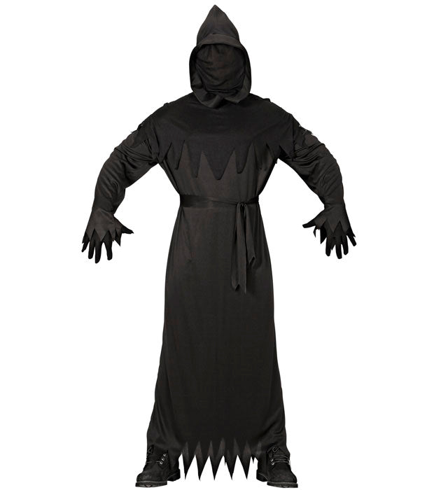 REAPER Kostüm mit schwarzer Kapuzenrobe und unsichtbarer Gesichtsmaske
