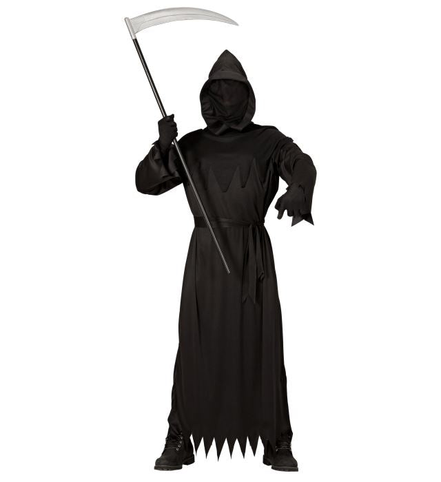 REAPER Kostüm mit schwarzer Kapuzenrobe und unsichtbarer Gesichtsmaske