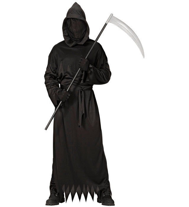 REAPER Kostüm mit schwarzer Kapuzenrobe und unsichtbarer Gesichtsmaske