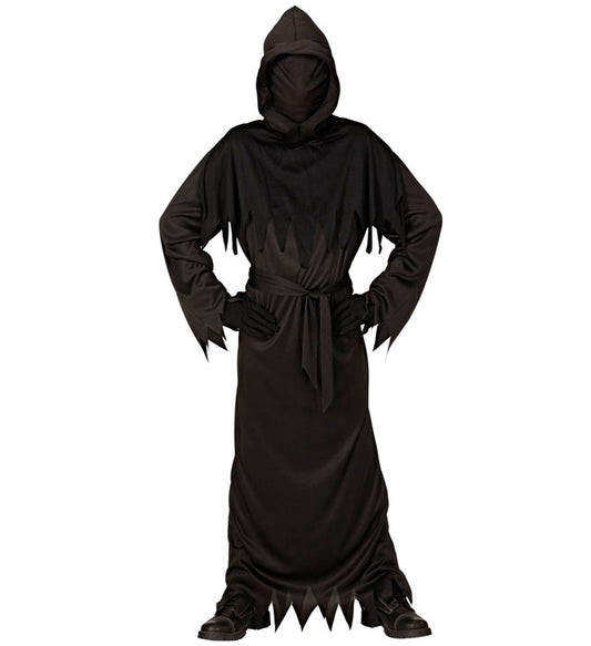 Reaper Kostüm mit schwarzer Kapuzenrobe und unsichtbarer Gesichtsmaske