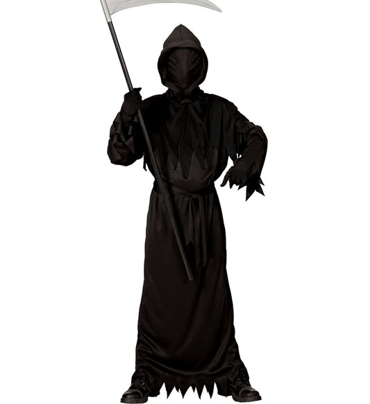 Reaper Kostüm mit schwarzer Kapuzenrobe und unsichtbarer Gesichtsmaske