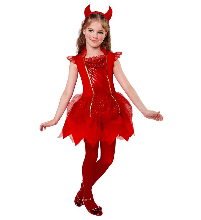 Teufelchen Kostümkleid mit roten Hörnern für Fasnacht und Karneval
