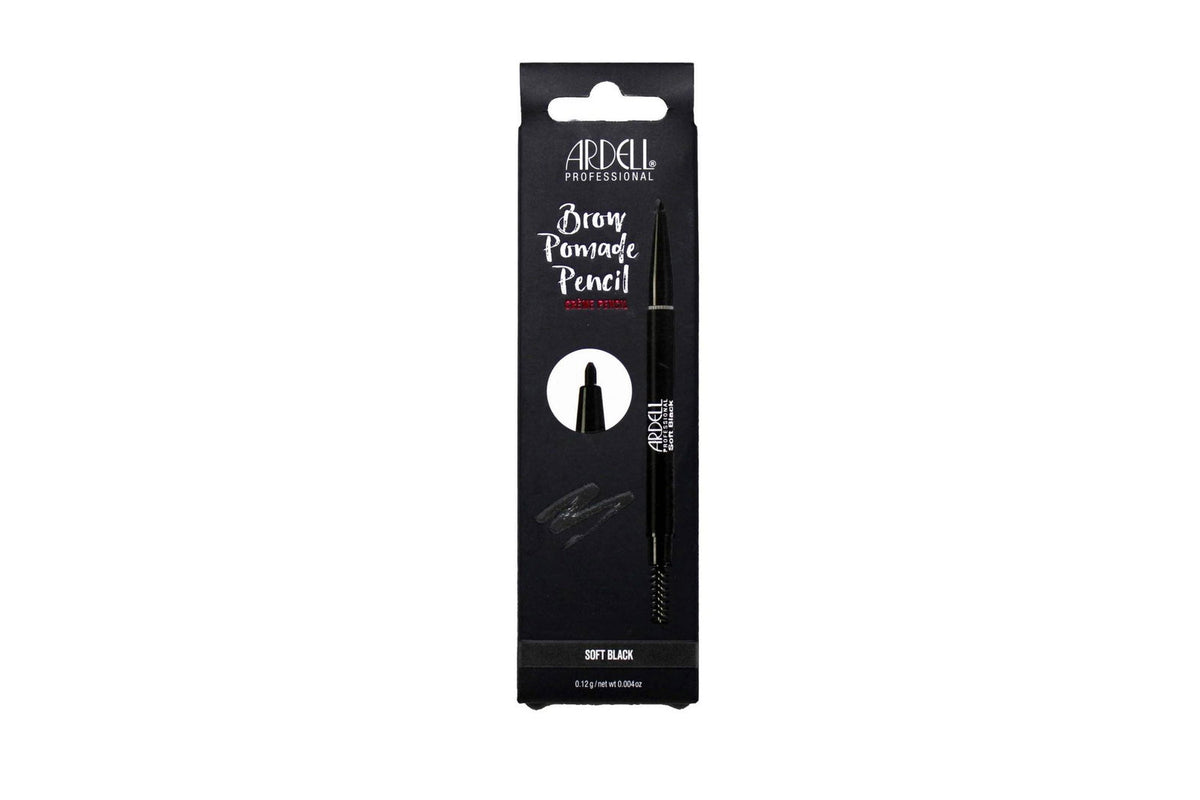 Ardell, Brow Pomade Pencil, Defining, Eyebrow Pencil & Brush 2-In-1, Eyebrow Cream Pencil & Brush 2-In-1, Soft Black, 0.12 g