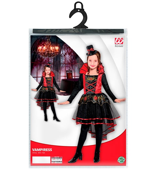 Vampirin Kostüm bestehend aus schwarzem Mini-Kleid und Minihut