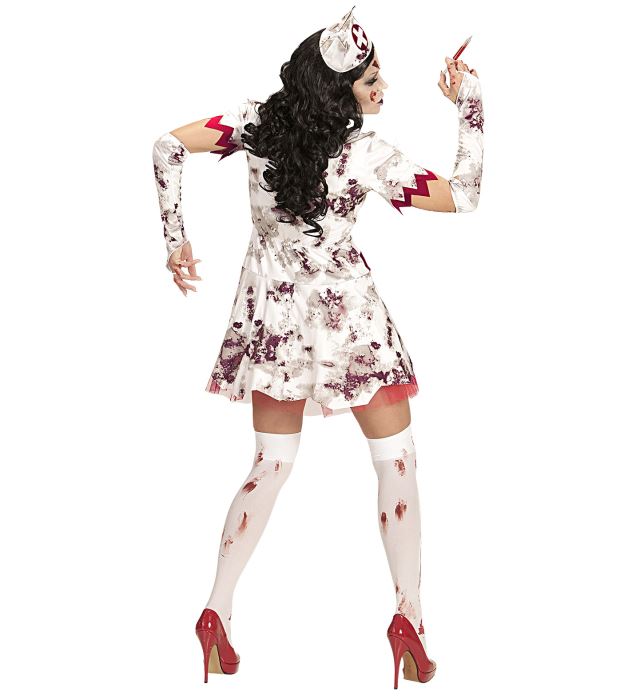 Zombie Krankenschwester Kostüm mit Kleid, fingerlosen Handschuhen und Haube