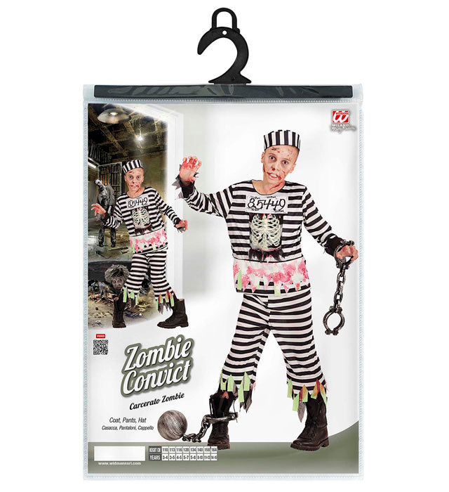 Zombie Sträfling Kostüm mit Oberteil, Hose und Mütze für Fasnacht