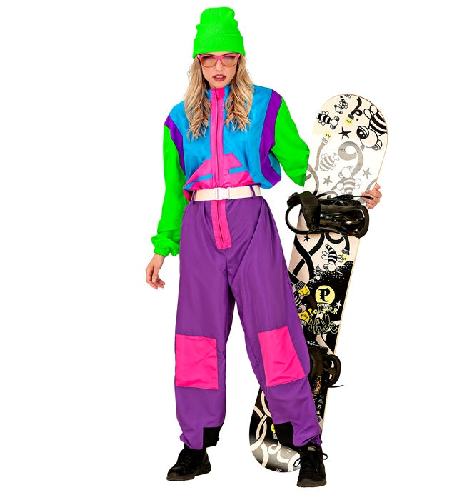 Ski- und Snowboardanzug Overall in Violett, Hellblau und Grün mit Gürtel