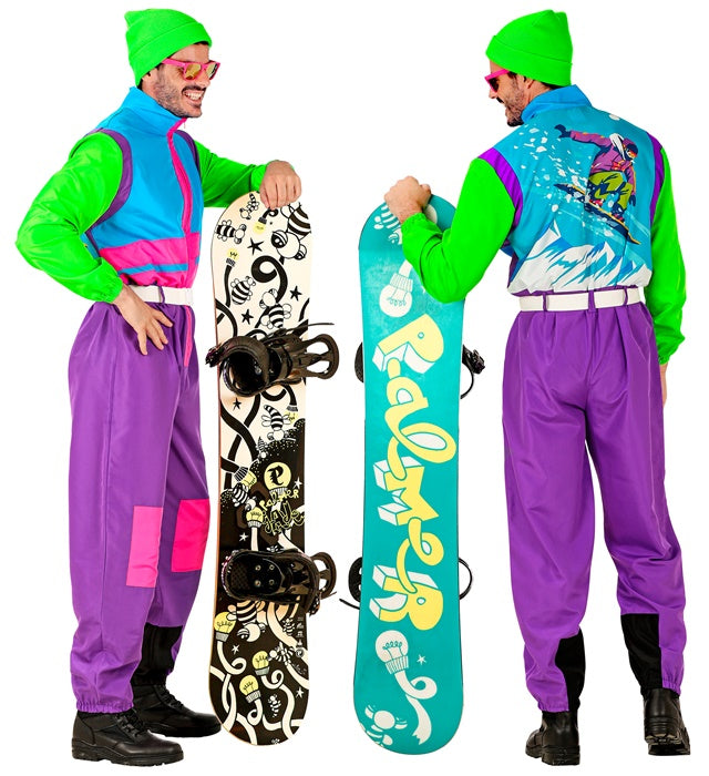Ski- und Snowboardanzug Overall in Violett, Hellblau und Grün mit Gürtel