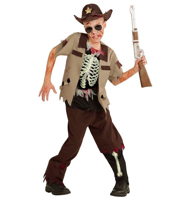 Zombie Sheriff Kostüm bestehend aus Oberteil, Hose und Sheriff-Hut für Fasnacht