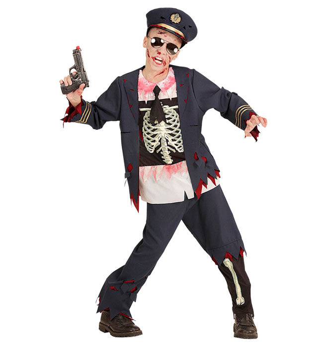 Zombie Polizist Kostüm mit Jacke, Hemd, Hose und Hut für Fasnacht