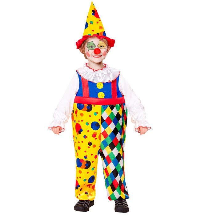 Bunter Clown-Overall mit passendem Hut – Kostüm für Fasnacht und Karneval