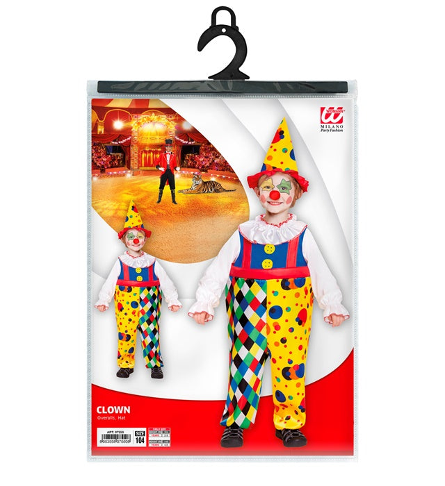 Bunter Clown-Overall mit passendem Hut – Kostüm für Fasnacht und Karneval