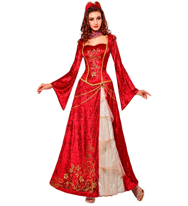 Damen Renaissance Prinzessin Kostüm mit Kleid, Halskrause und Kopfschmuck