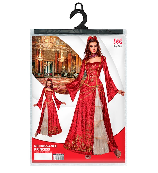 Damen Renaissance Prinzessin Kostüm mit Kleid, Halskrause und Kopfschmuck