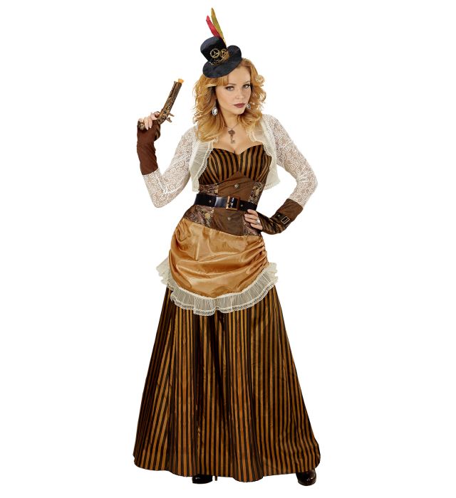 Steampunk Kostüm-Set bestehend aus Kleid, Gürtel und Minihut für Fasnacht und Mottopartys