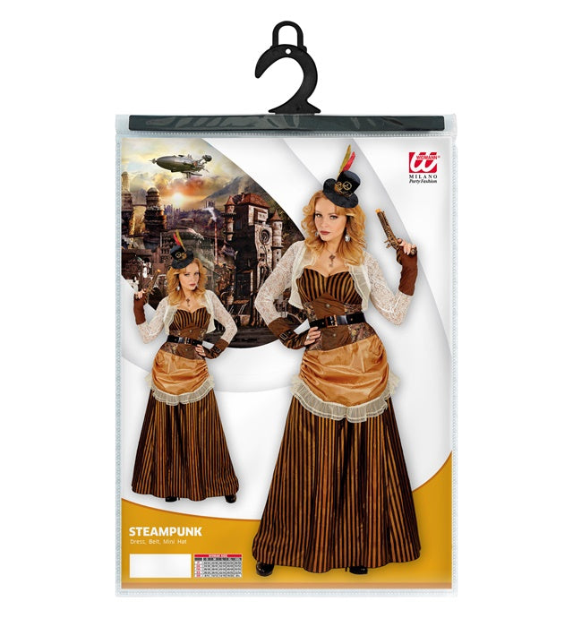 Steampunk Kostüm-Set bestehend aus Kleid, Gürtel und Minihut für Fasnacht und Mottopartys