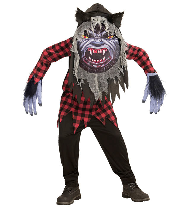 Werwolf-Kostüm mit Robe und großer Maske mit Kapuze für Fasnacht