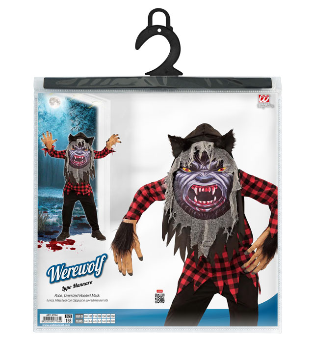 Werwolf-Kostüm mit Robe und großer Maske mit Kapuze für Fasnacht