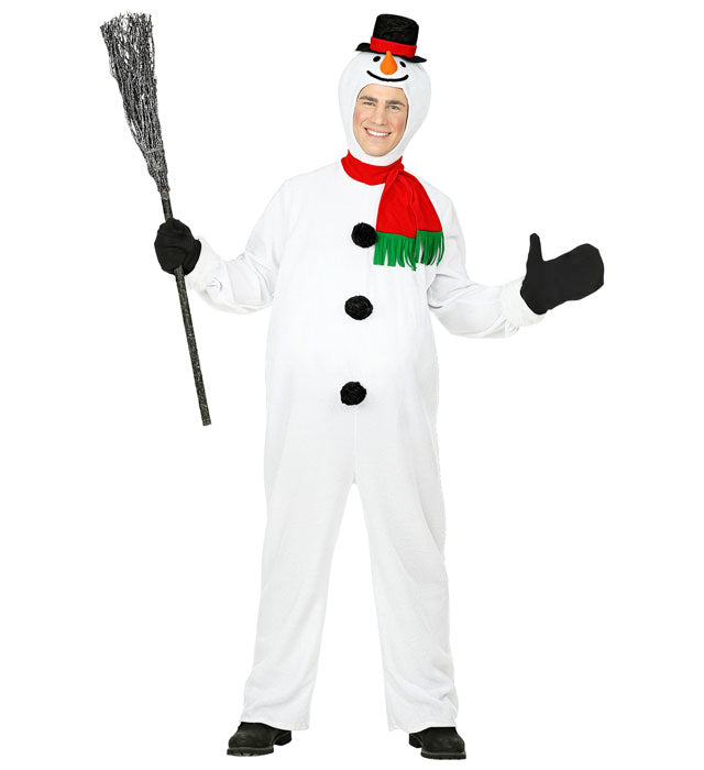 Schneemann-Kostüm mit Bauch, Maske, Handschuhen und Schal für Fasnacht