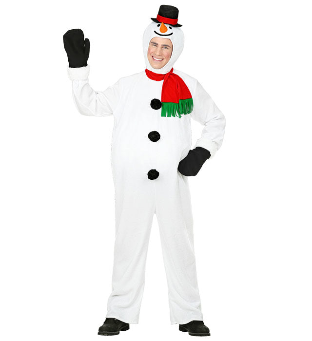Schneemann-Kostüm mit Bauch, Maske, Handschuhen und Schal für Fasnacht