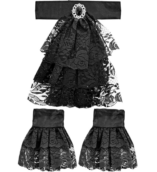 Spitzen-Jabot mit Edelstein und Manschetten als Accessoire für Piratenkostüm