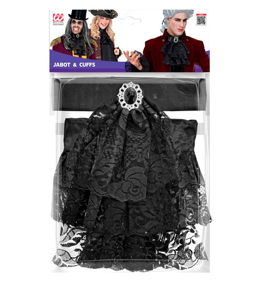 Spitzen-Jabot mit Edelstein und Manschetten als Accessoire für Piratenkostüm