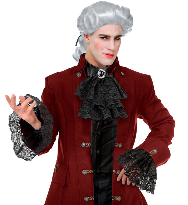 Spitzen-Jabot mit Edelstein und Manschetten als Accessoire für Piratenkostüm