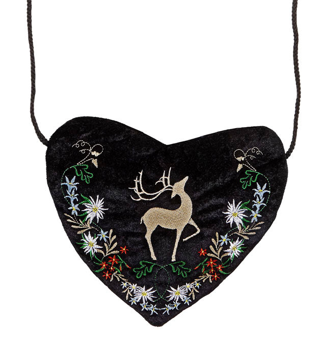 Bestickte bayerische Herz Handtasche mit rotem Herz-Motiv und traditioneller Stickerei