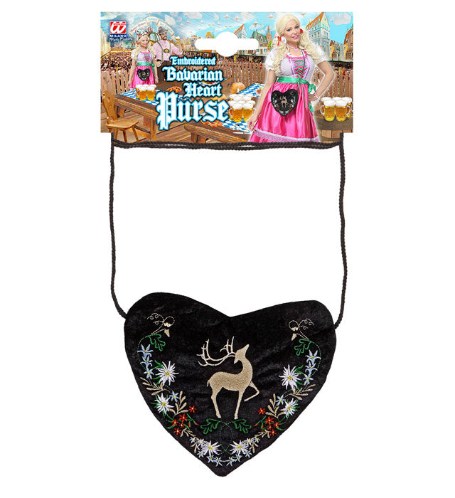 Bestickte bayerische Herz Handtasche mit rotem Herz-Motiv und traditioneller Stickerei