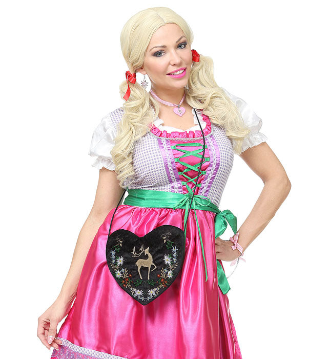 Bestickte bayerische Herz Handtasche mit rotem Herz-Motiv und traditioneller Stickerei