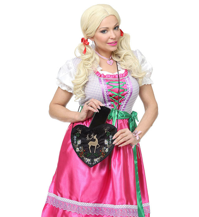 Bestickte bayerische Herz Handtasche mit rotem Herz-Motiv und traditioneller Stickerei