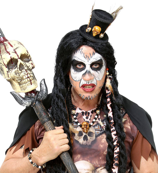 Voodoo Priesterin Minizylinder mit Totenkopf-Perlenkette und Totenkopfarmband