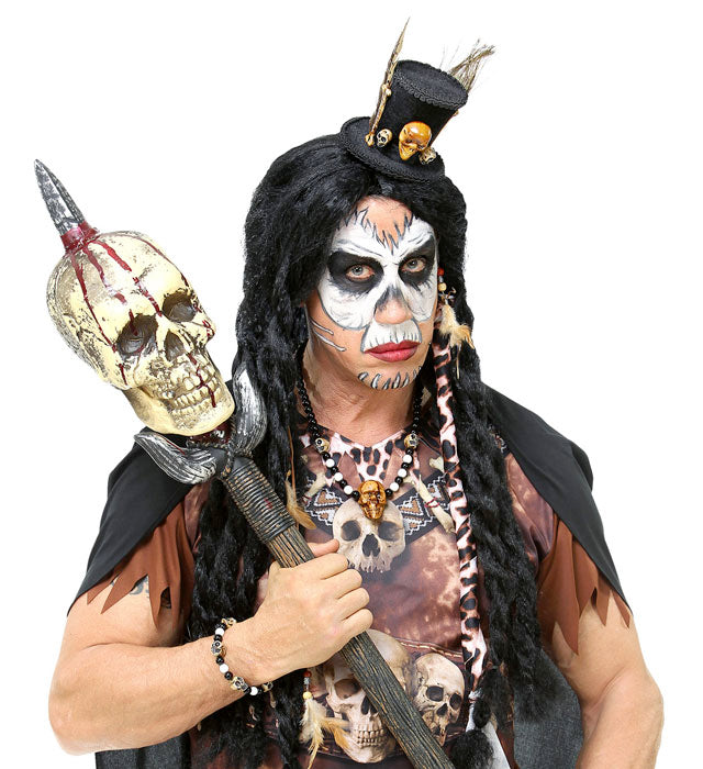 Voodoo Priesterin Minizylinder mit Totenkopf-Perlenkette und Totenkopfarmband