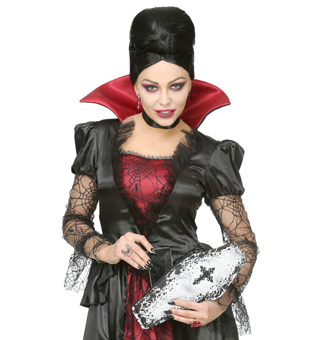 Schaurige Sarg Handtasche in schwarz mit Halloween-Motiv
