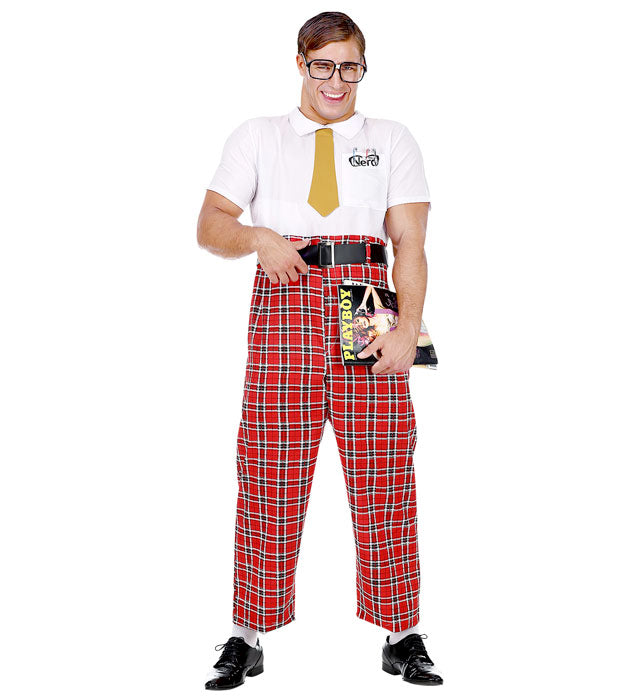 Nerd-Kostüm mit Overall, Gürtel, Krawatte und Brille für Fasnacht