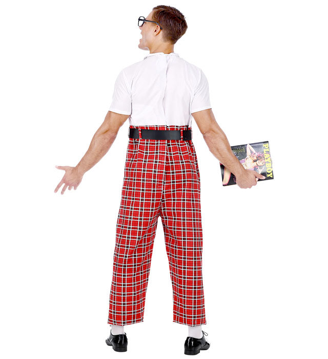 Nerd-Kostüm mit Overall, Gürtel, Krawatte und Brille für Fasnacht