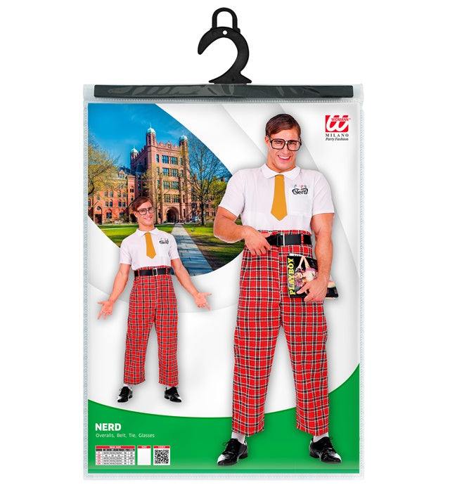 Nerd-Kostüm mit Overall, Gürtel, Krawatte und Brille für Fasnacht