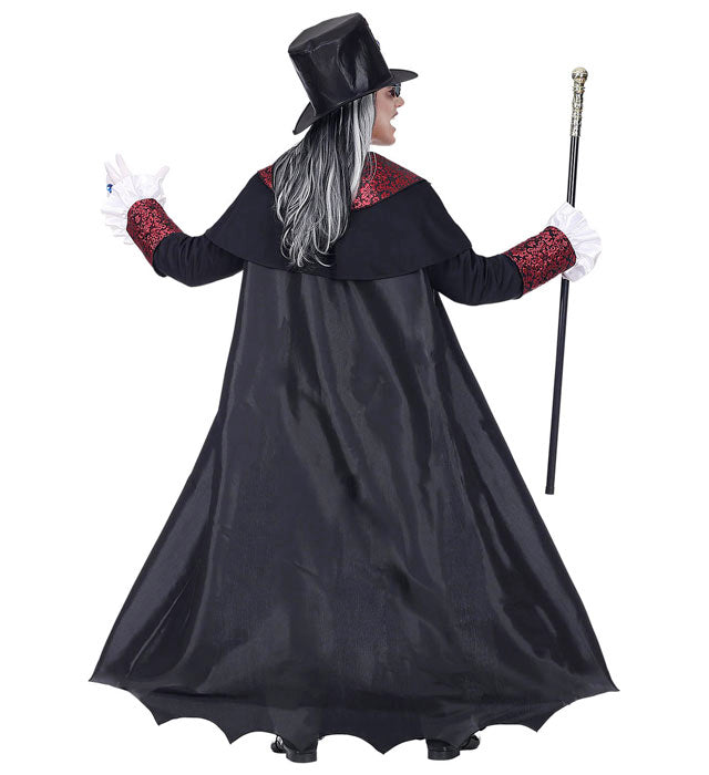 Vampir Lord Kostüm mit langem Mantel, Weste, Jabot und schwarzem Zylinder