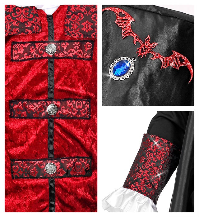 Vampir Lord Kostüm mit langem Mantel, Weste, Jabot und schwarzem Zylinder