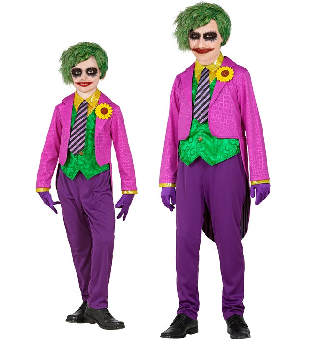 Evil Clown Kostüm mit schwarzem Frack, Hemd, Weste und roter Krawatte