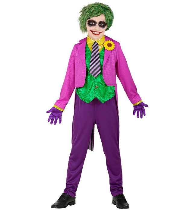 Evil Clown Kostüm mit schwarzem Frack, Hemd, Weste und roter Krawatte