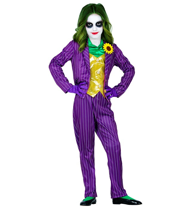 Evil Clown Kostüm mit Jacke, Bluse, Weste, Hose und Handschuhen auf weißem Hintergrund