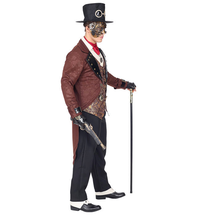 Steampunk Kostüm mit Frack, Weste, Hose, Ascot, fingerlosen Handschuhen und Zylinder