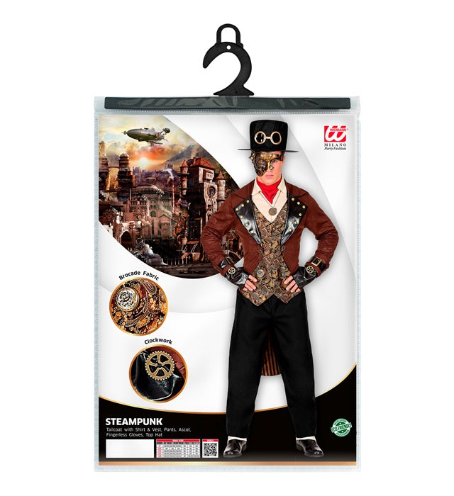 Steampunk Kostüm mit Frack, Weste, Hose, Ascot, fingerlosen Handschuhen und Zylinder