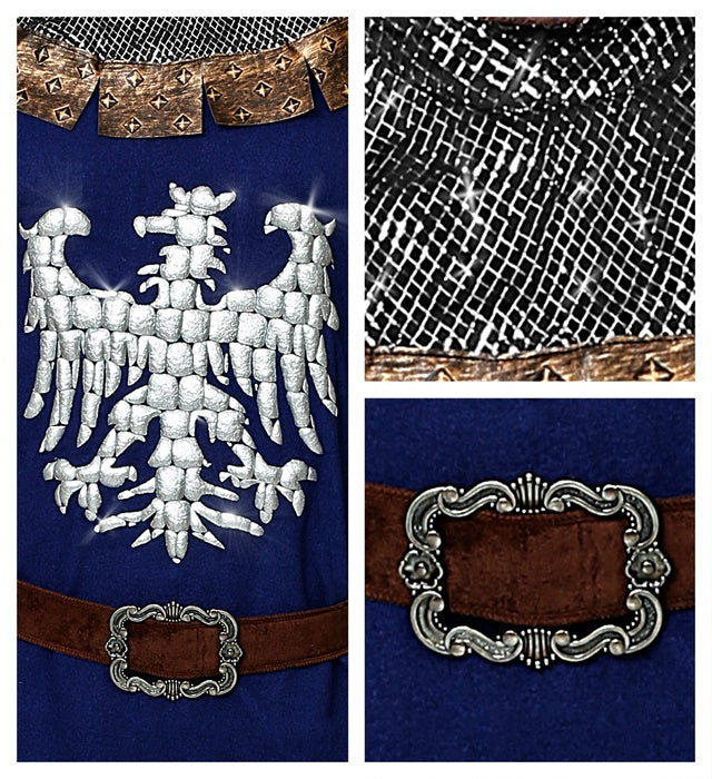 Ritterkostüm Oberteil mit Umhang, Gürtel und Kapuze in dunklem Design