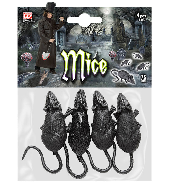 Set mit 4 kleinen Mäuse-Figuren, je 9 cm groß, für Fasnacht und Karneval