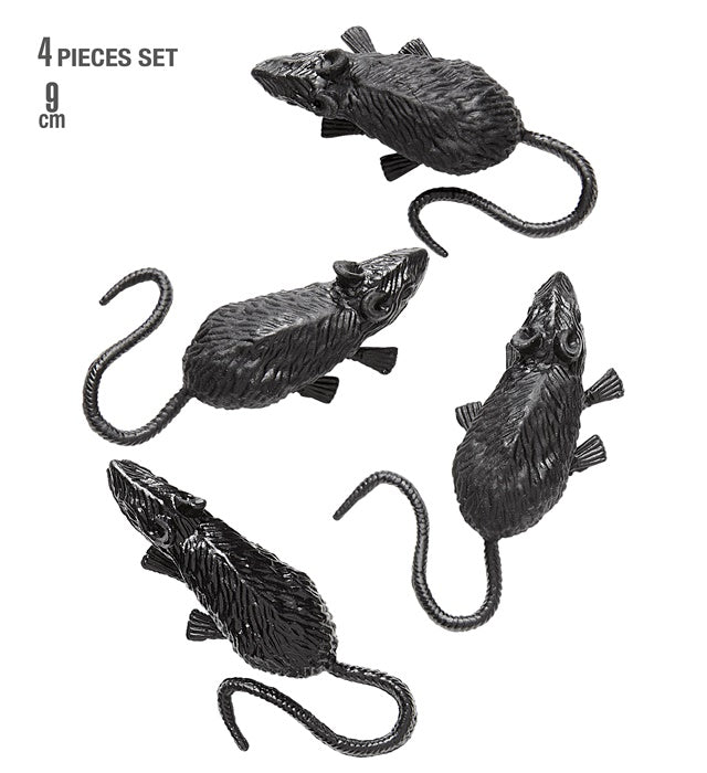 Set mit 4 kleinen Mäuse-Figuren, je 9 cm groß, für Fasnacht und Karneval